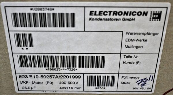 Electronicon Capacitor E23.E19-50257A/220199 - Image 3