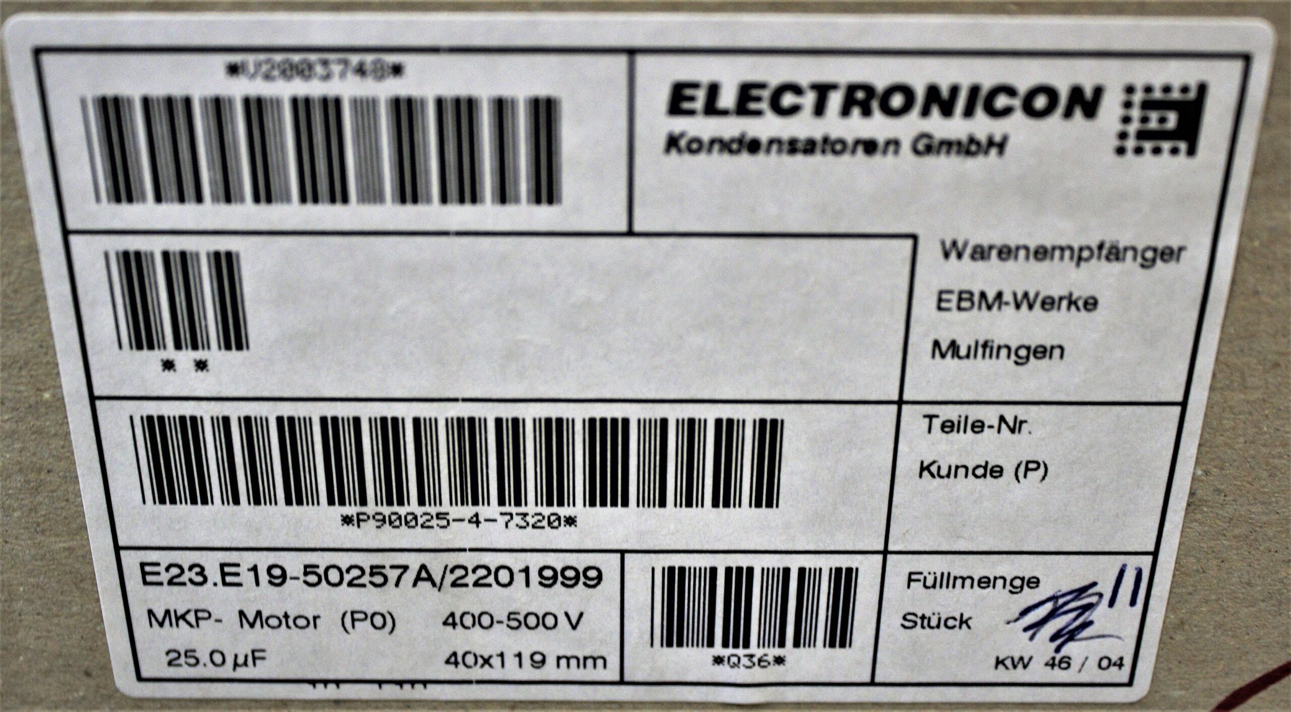 Electronicon Capacitor E23.E19-50257A/220199 - UPE Inc.