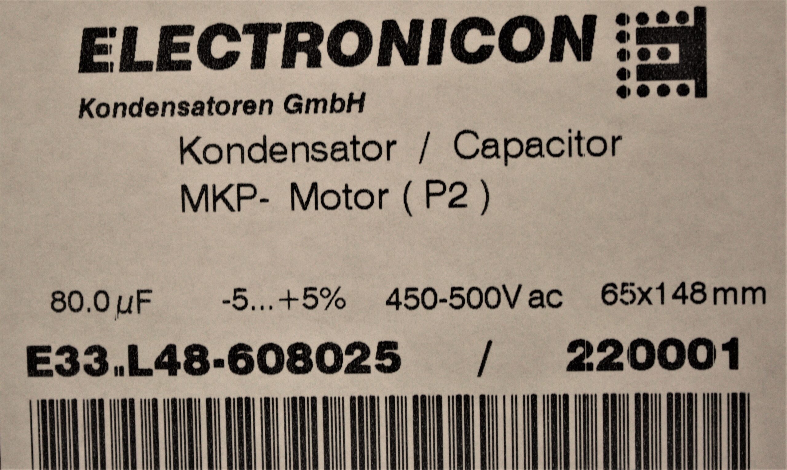 Electronicon Capacitor E33.L48.608025/22001 - UPE Inc.